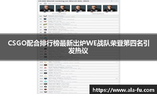 CSGO配合排行榜最新出炉WE战队荣登第四名引发热议